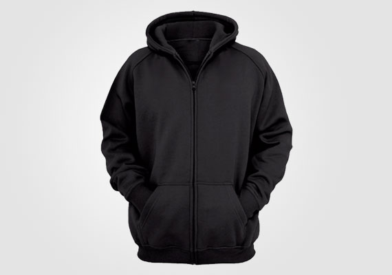 Moletom em tecido flanelado, modelo aberto com fechamento por zíper, capuz e bolso canguro